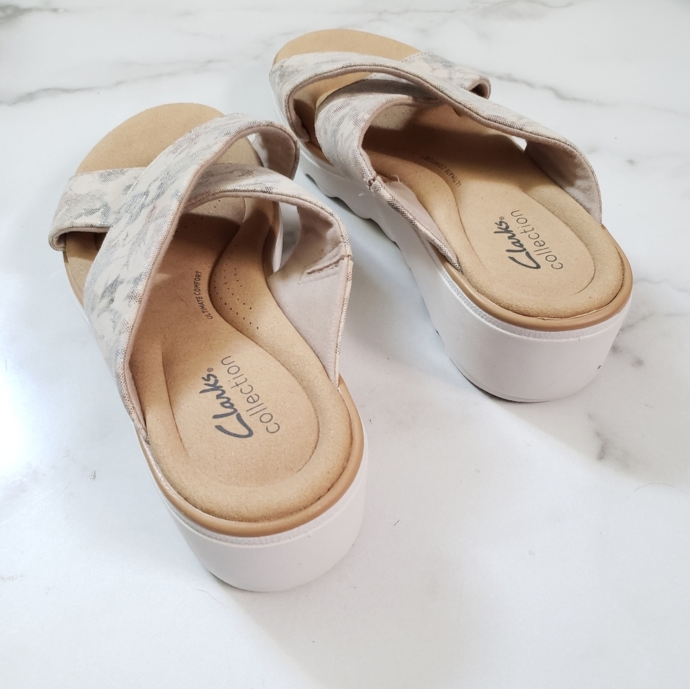 Clarks Collection Wedge Slide Sandals Jillian Gem-Sand Size 6.5 Wide A394305 - Picture 4 of 8